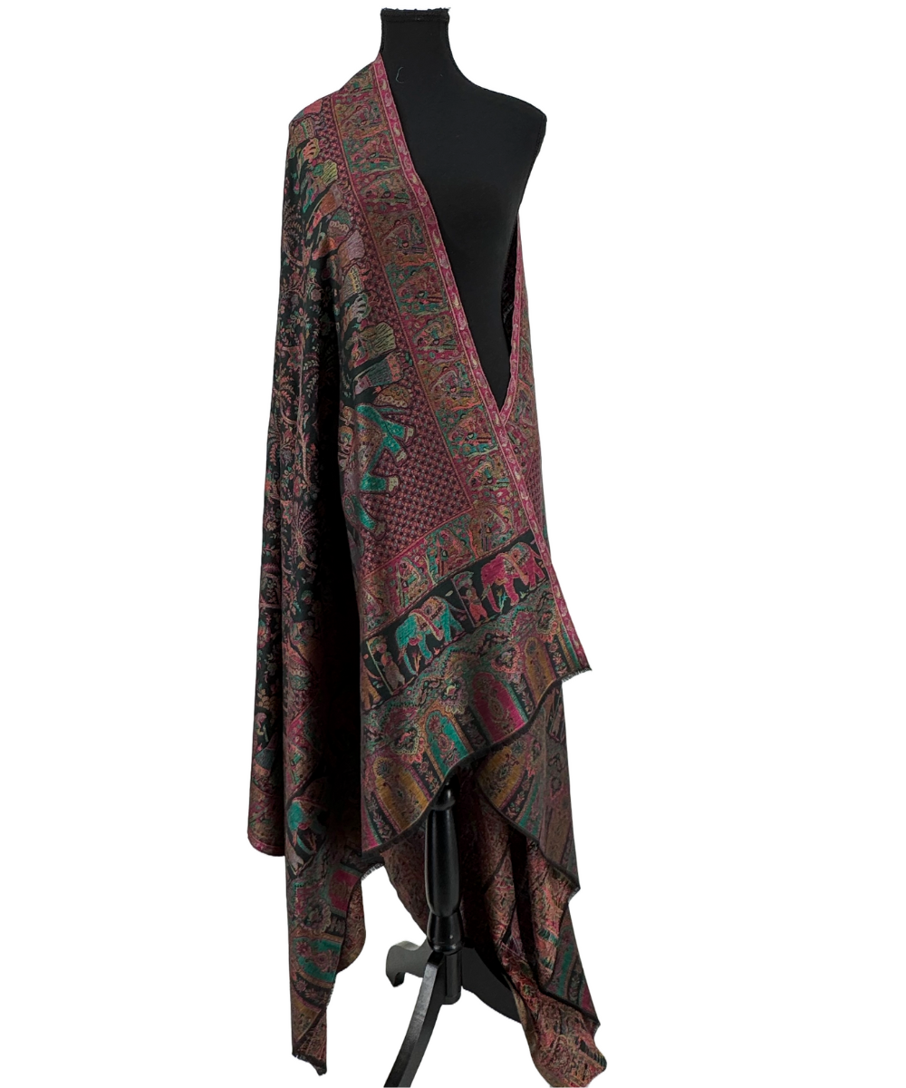 Luxurious Pure Kashmiri Pashmina Shawl with Royal Elephant & Court Procession Weave