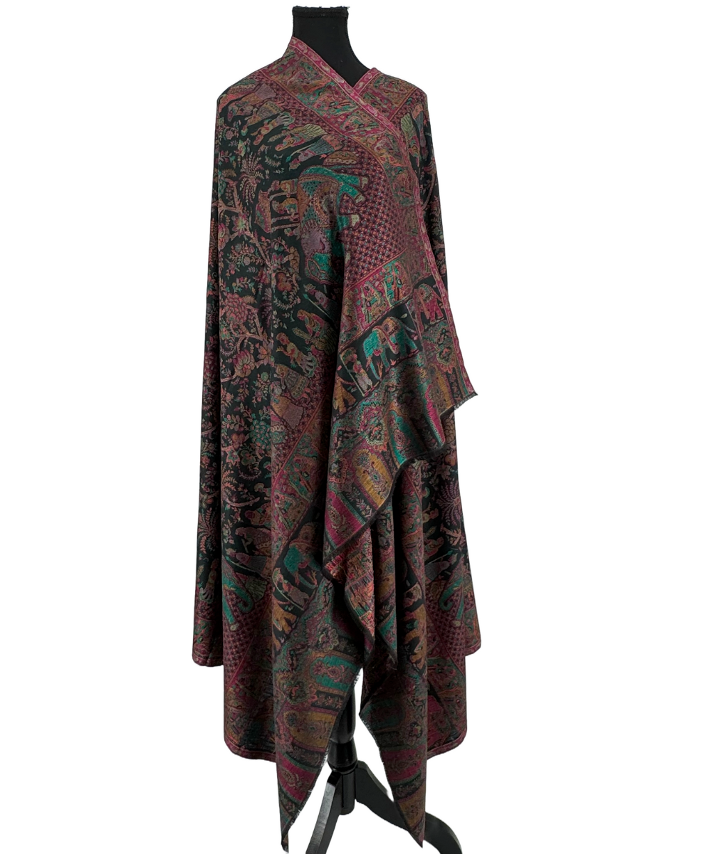Luxurious Pure Kashmiri Pashmina Shawl with Royal Elephant & Court Procession Weave - Image 3